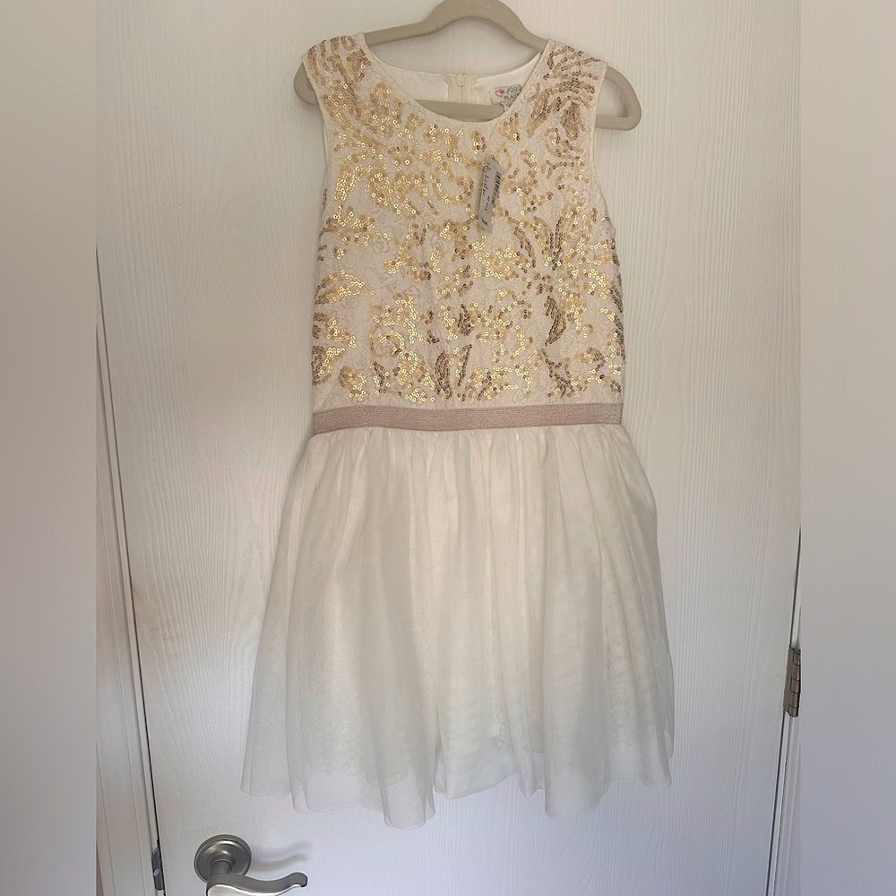 Girls Dress Gold and White